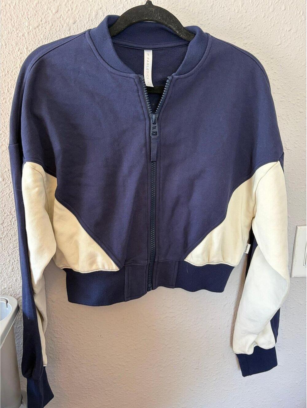 Fabletics cream and navy full zip size S